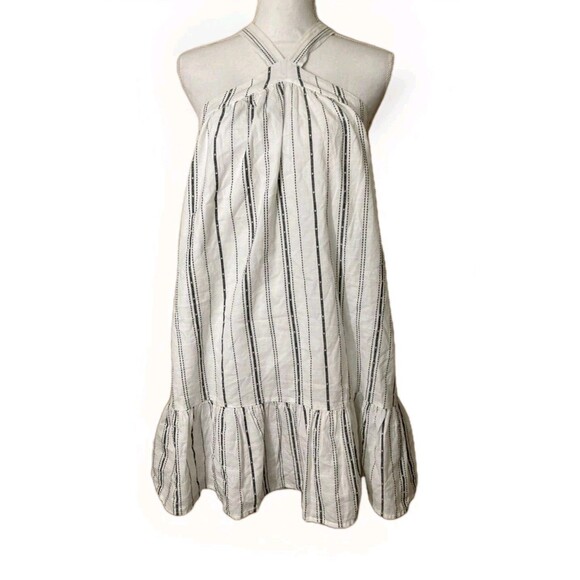 LOFT Beach Dress Women’s 2 White Black Embroidered Halter Mini Cotton Summer - Picture 1 of 11